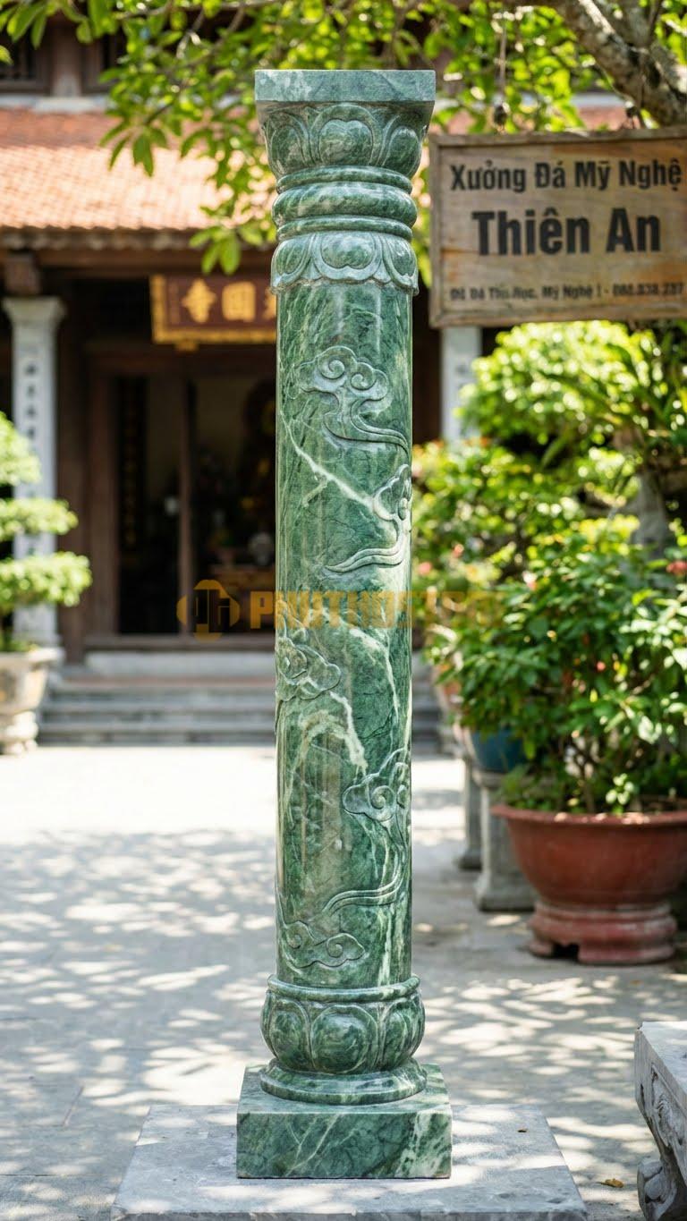 Cột Đá Xanh Ấn Mây Tản Hoa Văn Mây Trôi Nhẹ Nhàng, Thanh Thoát 25X25X240 Cm