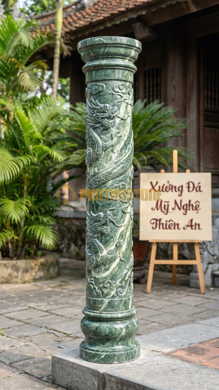 Cột Đá Xanh Ấn Thủy Đài Cột Có Rãnh Dẫn Nước Chảy Từ Đỉnh 35X35X160 Cm