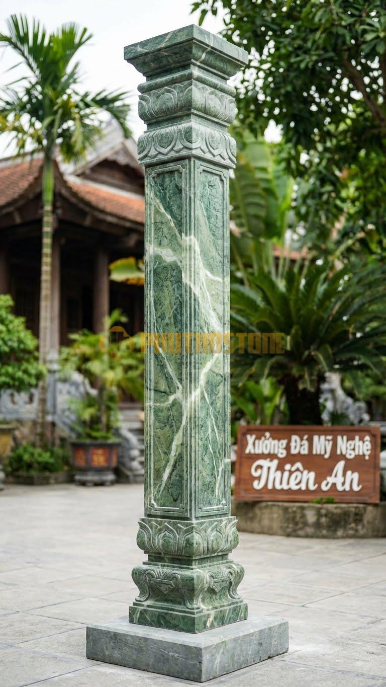 Cột Đá Xanh Ấn Vuông Phào Chỉ Nổi Chỉ Nổi Bao Quanh Thân Cột Tạo Khối 45X45X360 Cm