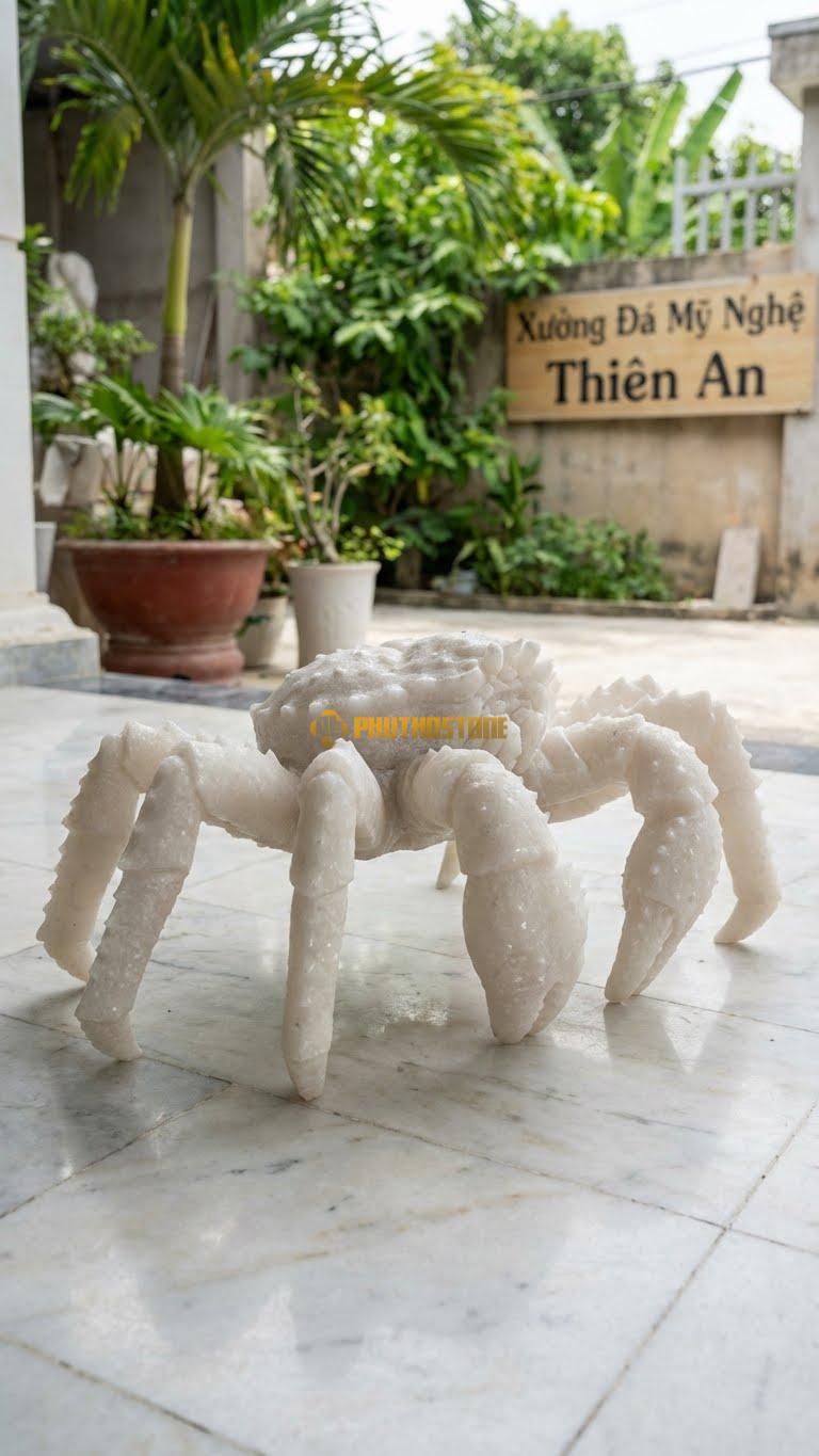 Cua Hoàng Đế (King Crab) Bằng Đá Trắng Muối, Kiểu Dáng Chân Dài, Gai Góc. Kích Thước Rộng 40cm.