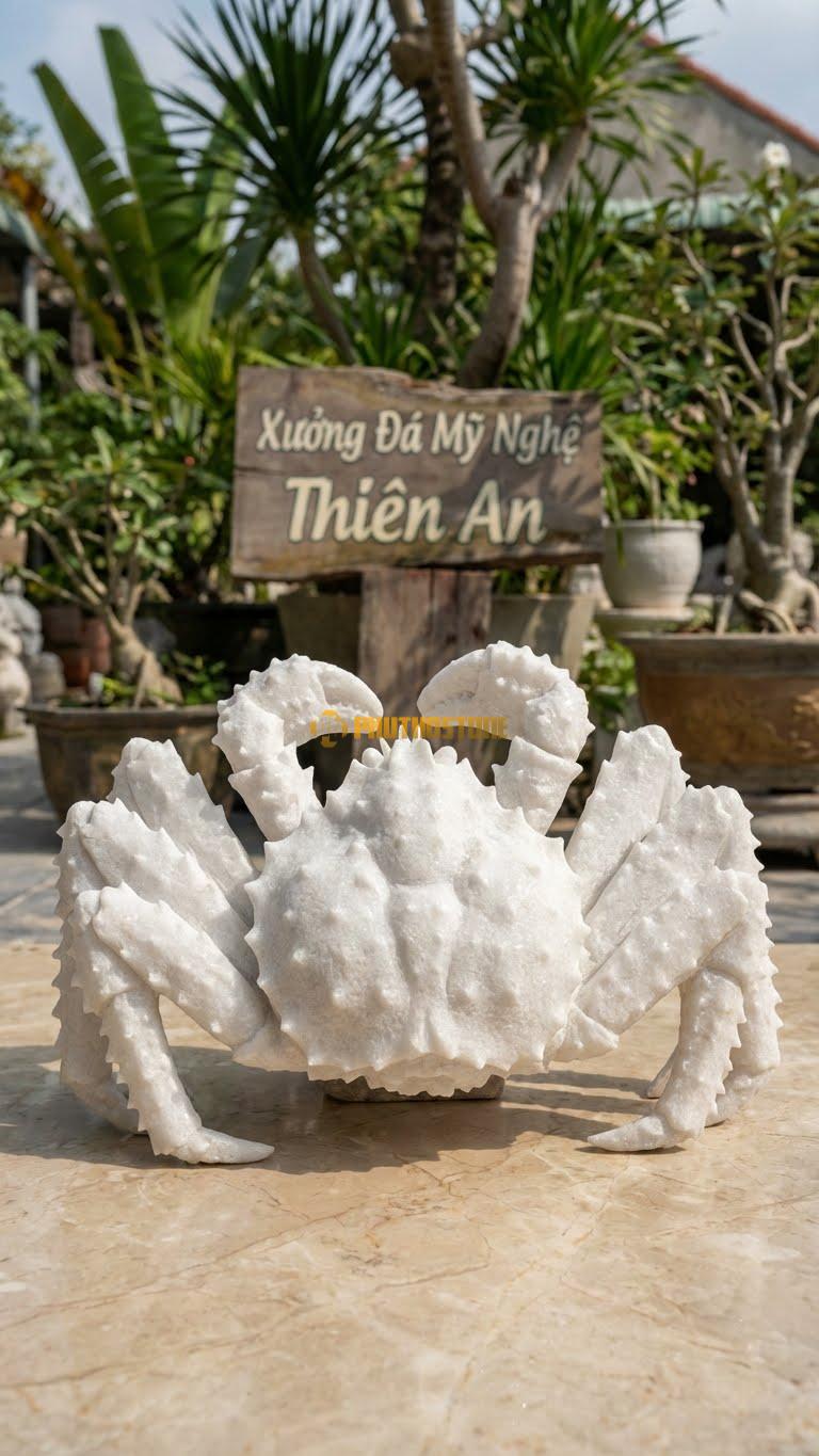 Cua Hoàng Đế (King Crab) Bằng Đá Trắng Muối, Kiểu Dáng Chân Dài, Gai Góc. Kích Thước Rộng 40cm.
