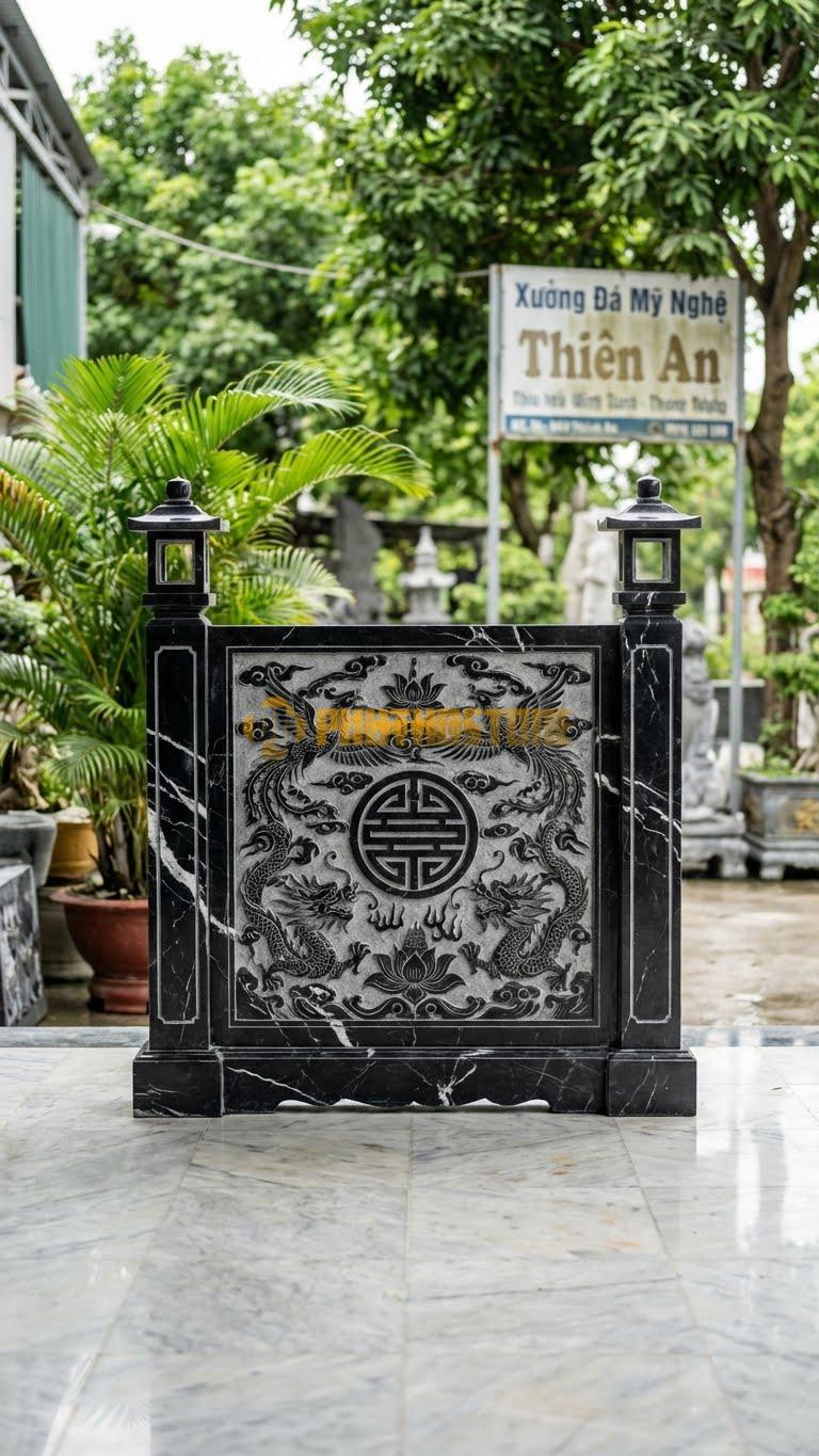 Cuốn Thư Đá Đen Tia Chớp Cột Đèn Đơn Giản L127: Cột Trơn, Đèn Hộp Vuông Tối Giản. (L127 x H117 Cm).