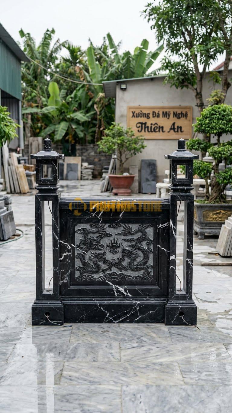 Cuốn Thư Đá Đen Tia Chớp Cột Đèn Lồng Kính L176: Cột Thiết Kế Rỗng Để Lắp Bóng Điện Bên Trong. (L176 x H167 Cm).