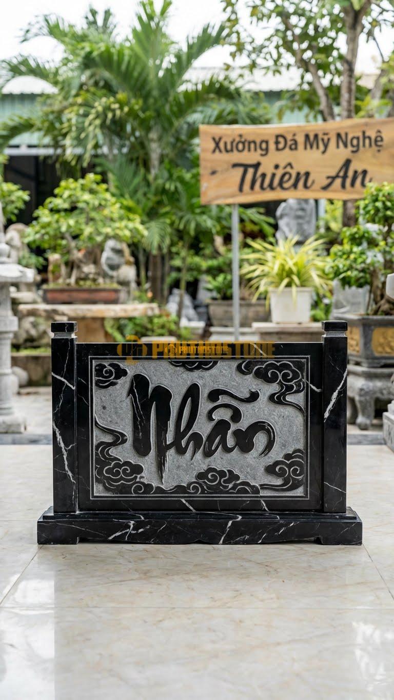 Cuốn Thư Đá Đen Tia Chớp Mini Chữ Nhẫn L61: Chạm Chữ Nhẫn. (L61 x H40 Cm).