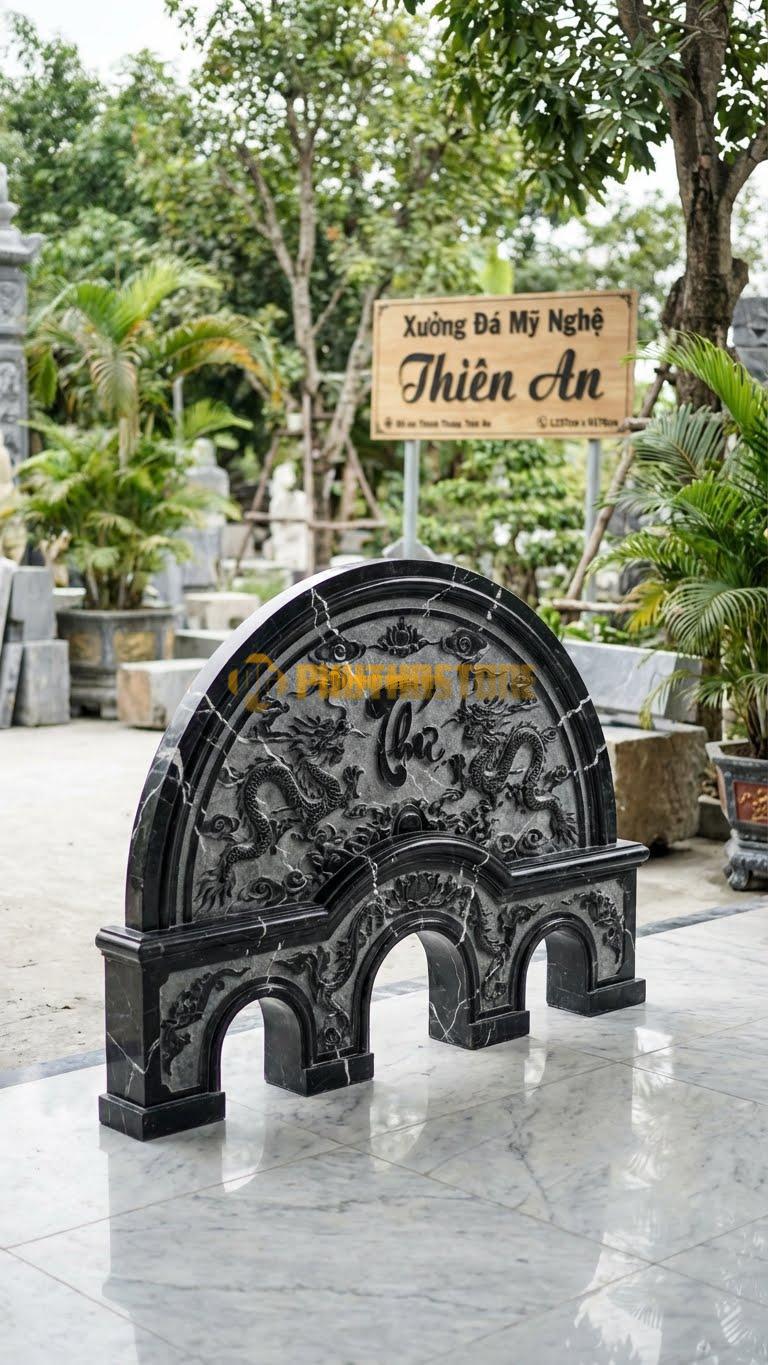 Cuốn Thư Đá Đen Tia Chớp Tam Quan Vòm Cung L237: Dáng Cong Vòm Như Cầu Vồng. (L237 x H176 Cm).