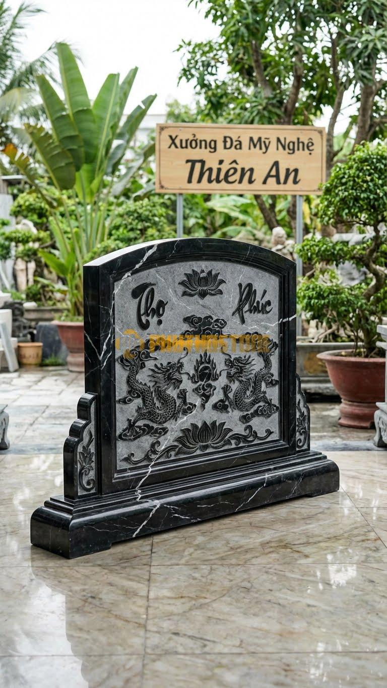 Cuốn Thư Đá Đen Tia Chớp Xanh Rêu Long Cuốn Thủy L235: Mẫu Đại Cho Dòng Họ Lớn, Đá Tuyển Chọn Đều Màu. (L235 x H176 Cm).