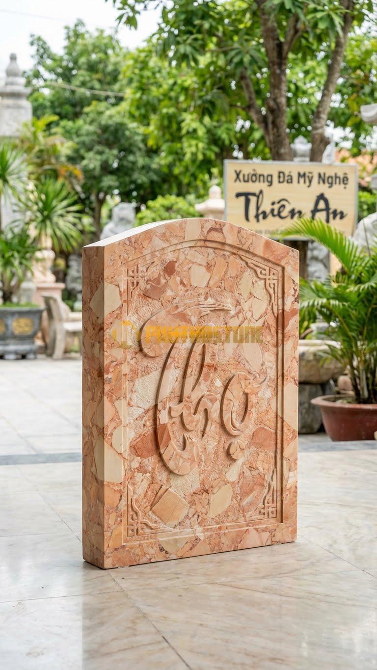 Cuốn Thư Đá Hồng Chữ Thọ Tâm Linh L107: Mẫu Nhỏ, Chữ Thọ Viết Thư Pháp Việt. (L107 x H69 Cm).