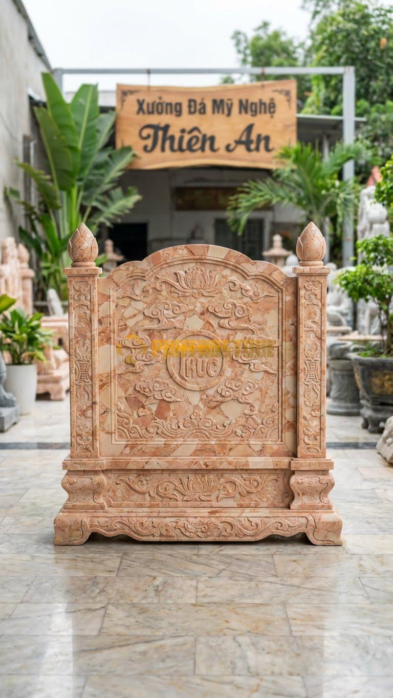 Cuốn Thư Đá Hồng Cột Đèn Nụ Sen L133: Đỉnh Cột Là Búp Sen Chưa Nở. (L133 x H127 Cm).