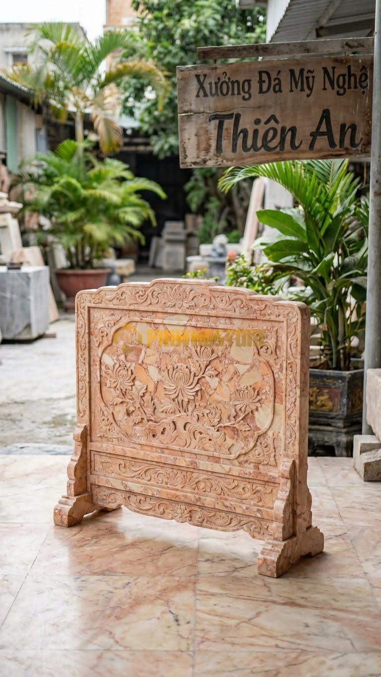 Cuốn Thư Đá Hồng Cúc Vạn Thọ L127: Chuyên Họa Tiết Hoa Cúc, Cột Nhỏ Dáng Thấp. (L127 x H107 Cm).