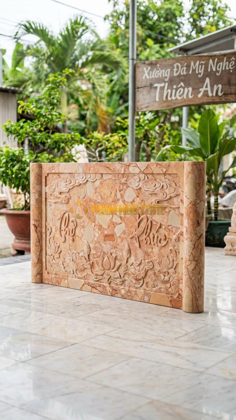 Cuốn Thư Đá Hồng Liền Khối Đá Vàng L127: Đá Vàng Nguyên Khối, Màu Sắc Ấm Áp. (L127 x H81 Cm).