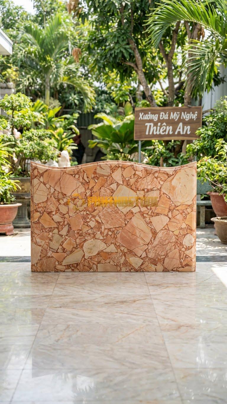 Cuốn Thư Đá Hồng Liền Khối Lượn Sóng L167: Mặt Trên Lượn Sóng Tự Nhiên. (L167 x H107 Cm).
