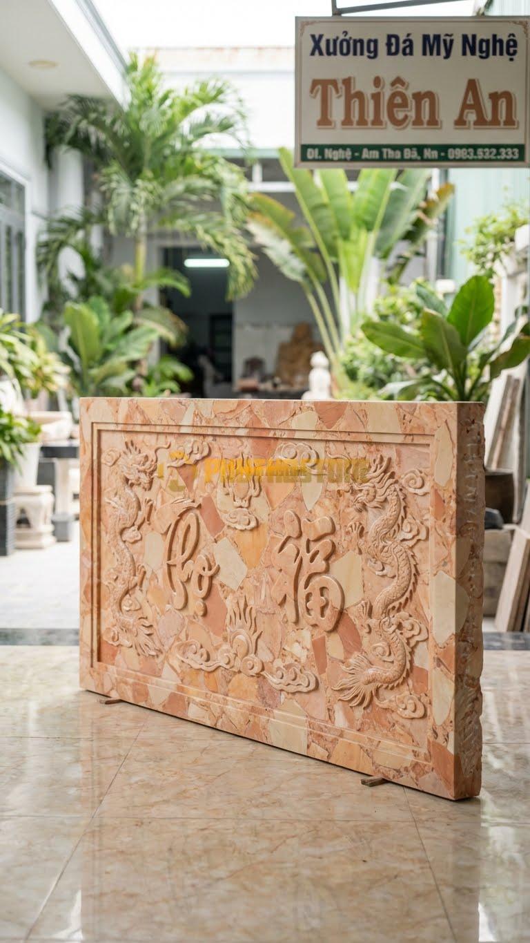 Cuốn Thư Đá Hồng Liền Khối Mài Mịn L155: Mài Nhẵn Thín, Sờ Mát Tay. (L155 x H89 Cm).