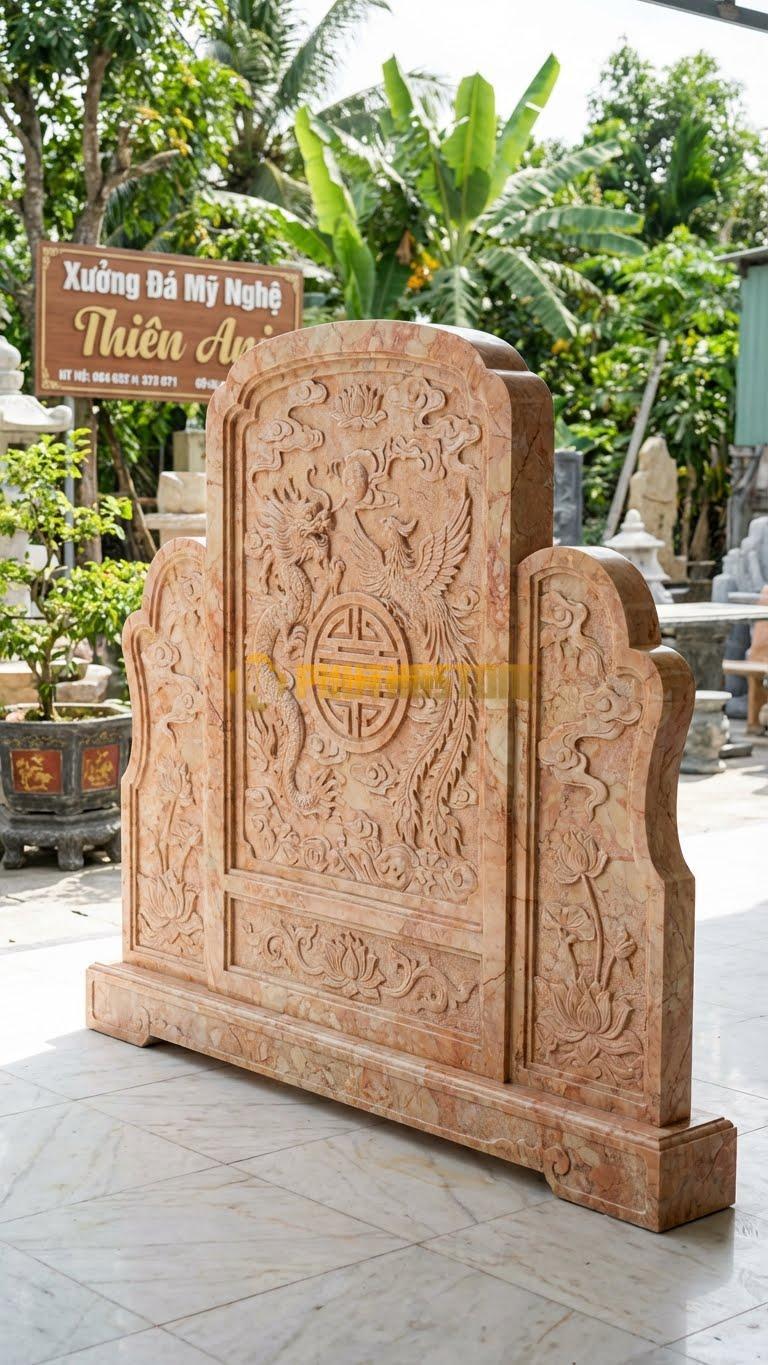 Cuốn Thư Đá Hồng Tam Quan Cánh Gà L300: Phần Thân Kéo Dài Sang Hai Bên (Cánh Gà). (L300 x H197 Cm).