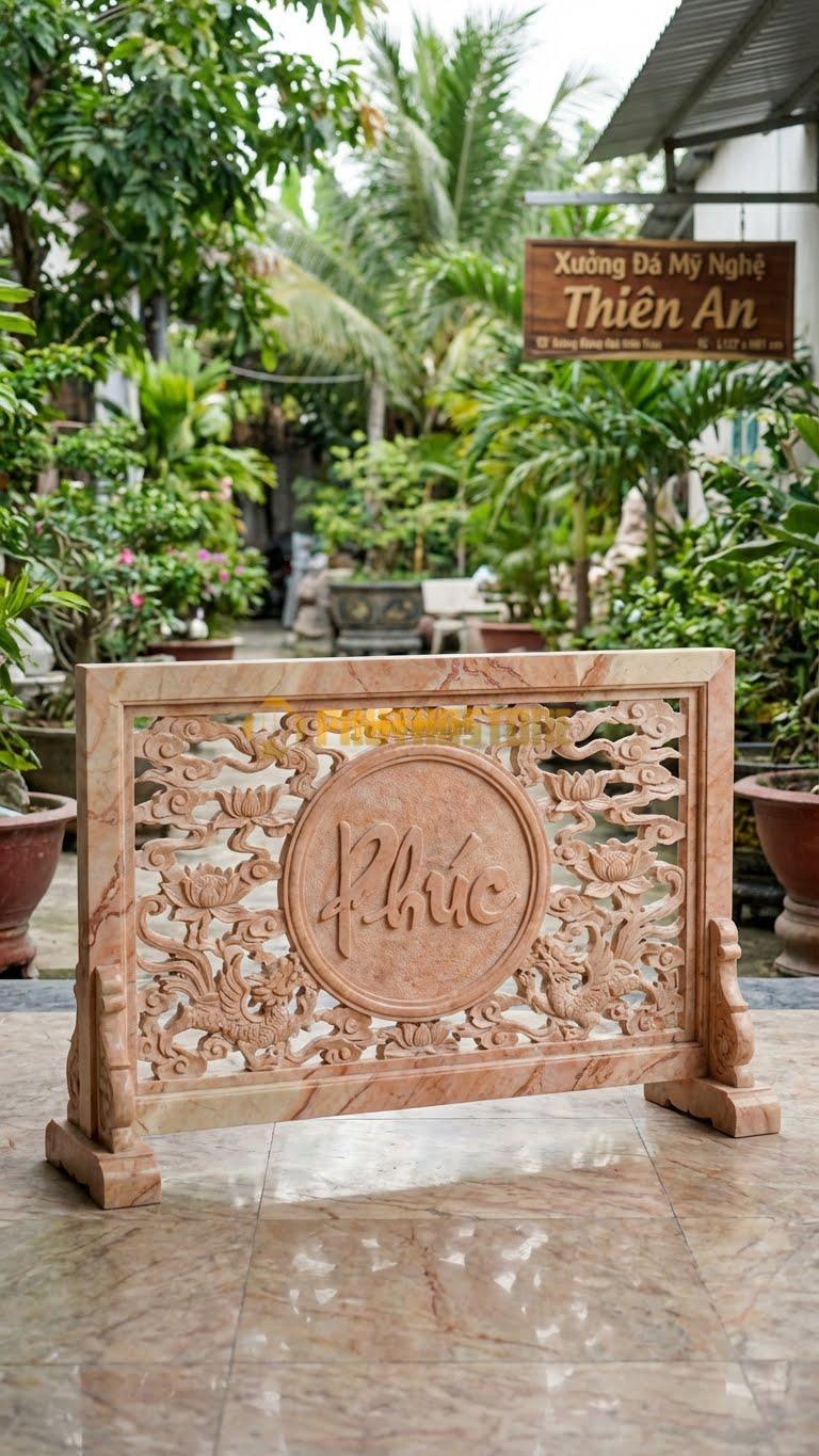 Cuốn Thư Đá Hồng Thông Phong Chữ Phúc L127: Chữ Phúc Ở Giữa Đặc, Viền Xung Quanh Rỗng. (L127 x H81 Cm).