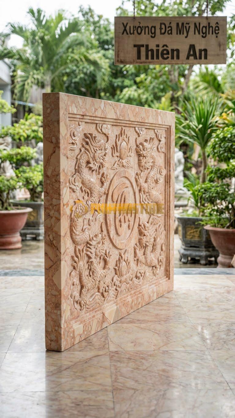 Cuốn Thư Đá Hồng Xanh Rêu Long Cuốn Thủy L235: Mẫu Đại Cho Dòng Họ Lớn, Đá Tuyển Chọn Đều Màu. (L235 x H176 Cm).
