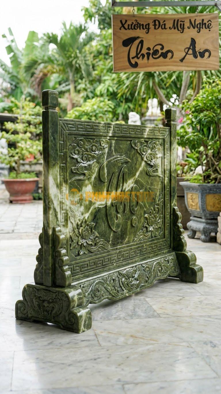 Cuốn Thư Đá Serpentine Chữ Thọ Đế Chân Quỳ L147: Đế Chân Quỳ Chạm Hổ Phù. (L147 x H89 Cm).