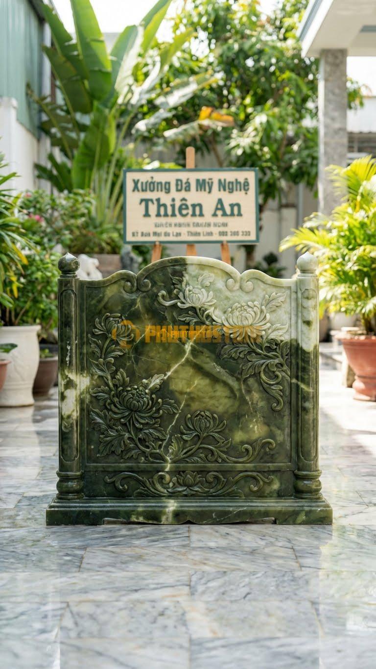 Cuốn Thư Đá Serpentine Cúc Vạn Thọ L127: Chuyên Họa Tiết Hoa Cúc, Cột Nhỏ Dáng Thấp. (L127 x H107 Cm).