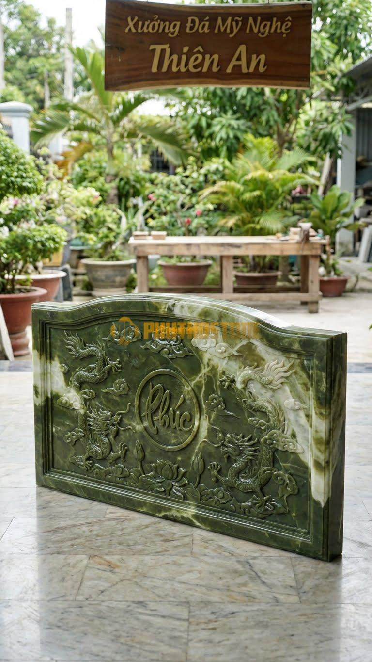 Cuốn Thư Đá Serpentine Liền Khối Mài Mịn L155: Mài Nhẵn Thín, Sờ Mát Tay. (L155 x H89 Cm).
