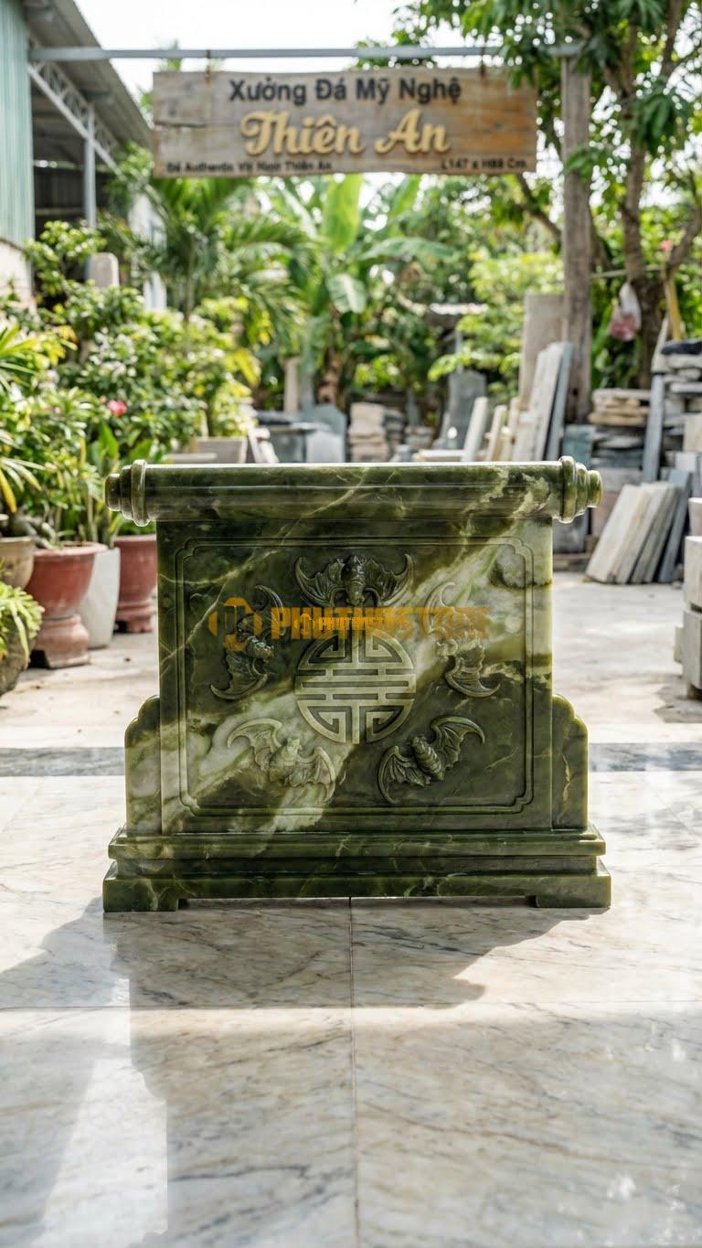Cuốn Thư Đá Serpentine Ngũ Phúc Lâm Môn L147: 5 Con Dơi Chầu Vào Chữ Phúc Ở Giữa. (L147 x H89 Cm).