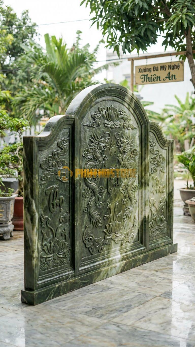 Cuốn Thư Đá Serpentine Tam Quan Cánh Gà L300: Phần Thân Kéo Dài Sang Hai Bên (Cánh Gà). (L300 x H197 Cm).