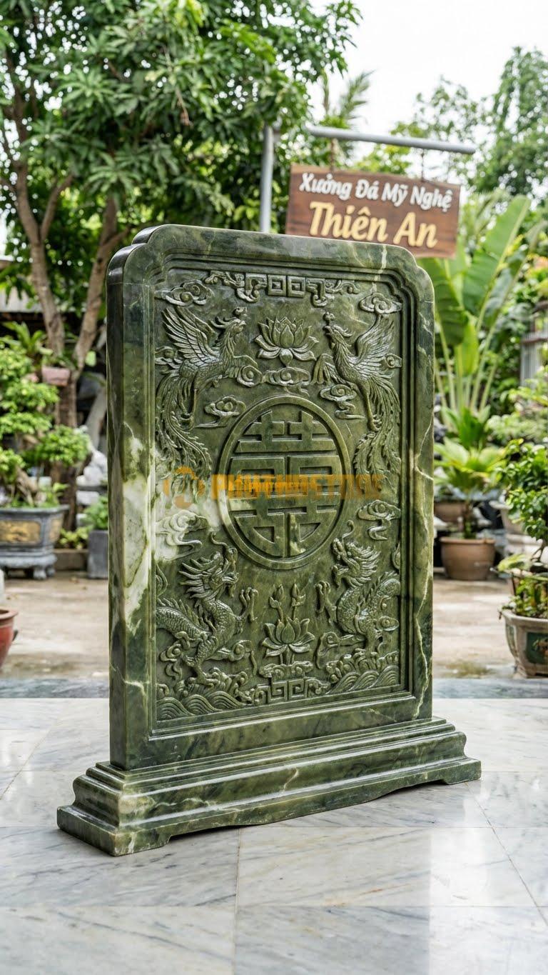 Cuốn Thư Đá Serpentine Tam Quan Song Hỷ L217: Chạm Chữ Song Hỷ Lớn. (L217 x H167 Cm).