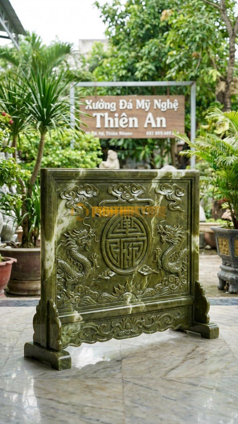 Cuốn Thư Đá Serpentine Xanh Rêu Đánh Bóng L147: Mài Bóng Kính Làm Nổi Bật Màu Xanh Ngọc. (L147 x H127 Cm).