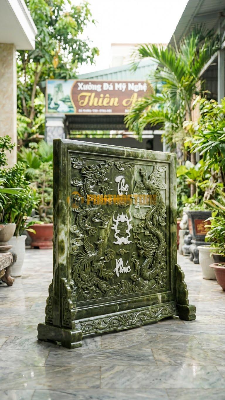 Cuốn Thư Đá Serpentine Xanh Rêu Kết Hợp Đá Trắng L167: Điểm Xuyết Chi Tiết Đá Trắng (Ghép) Tạo Tương Phản. (L167 x H147 Cm).