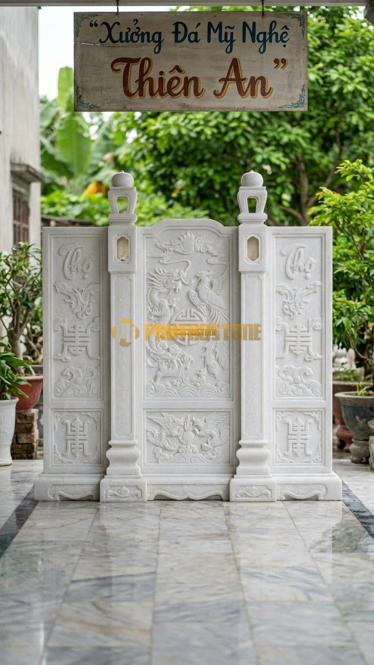 Cuốn Thư Đá Trắng Muối Cột Đèn Lồng Kính L176: Cột Thiết Kế Rỗng Để Lắp Bóng Điện Bên Trong. (L176 x H167 Cm).