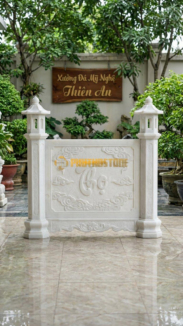Cuốn Thư Đá Trắng Muối Cột Đèn Lục Lăng L155: Thân Cột Và Đèn Đều Hình Lục Giác. (L155 x H133 Cm).