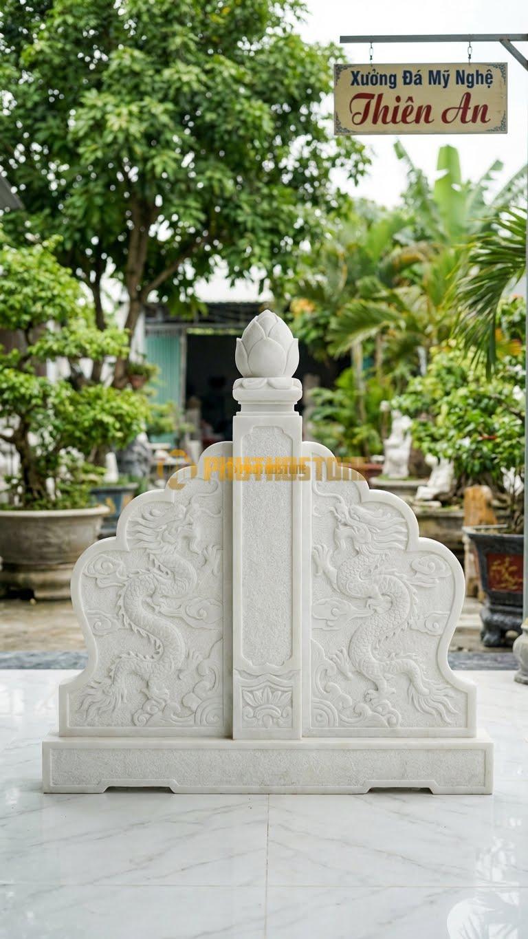 Cuốn Thư Đá Trắng Muối Cột Đèn Nụ Sen L133: Đỉnh Cột Là Búp Sen Chưa Nở. (L133 x H127 Cm).