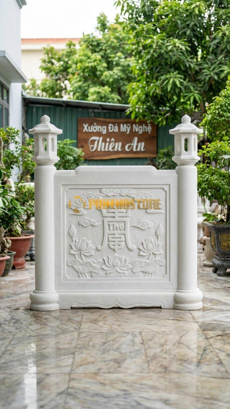 Cuốn Thư Đá Trắng Muối Cột Đèn Tròn Bát Giác L167: Đỉnh Cột Là Bóng Đèn Hình Bát Giác. (L167 x H155 Cm).