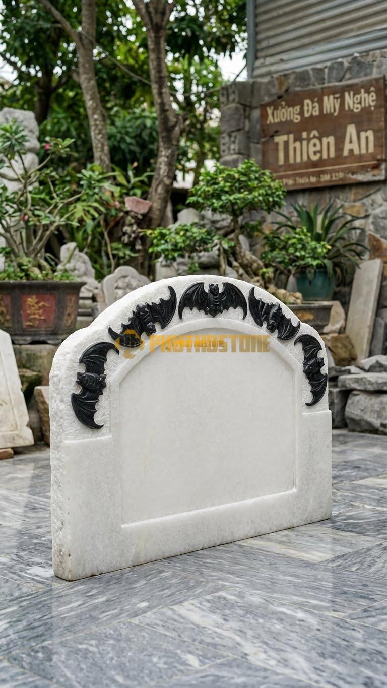 Cuốn Thư Đá Trắng Muối Ngũ Phúc Đá Đen L133: Đá Đen Tuyền, Chạm Dơi Nổi Bật. (L133 x H81 Cm).