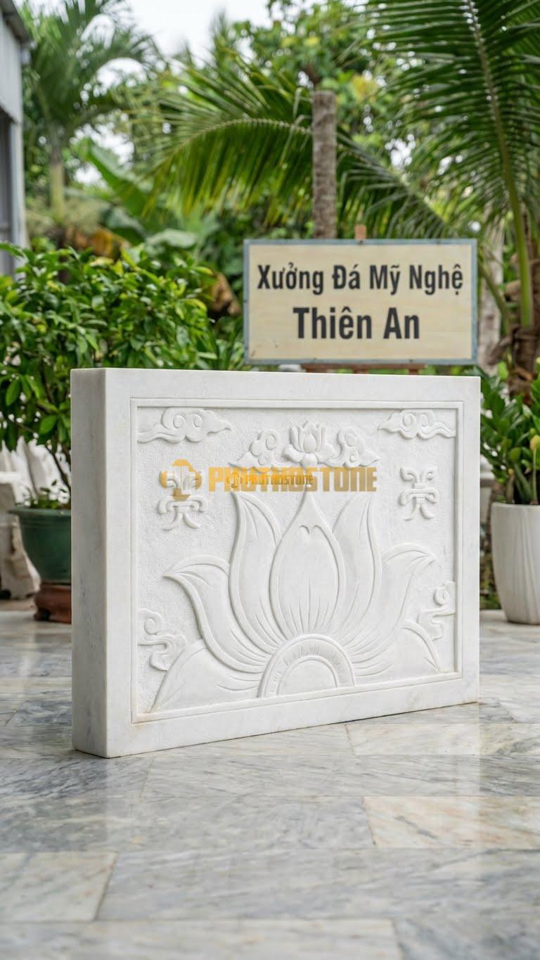 Cuốn Thư Đá Trắng Muối Ngũ Phúc Hóa Sen L155: Cánh Dơi Cách Điệu Giống Cánh Sen. (L155 x H107 Cm).