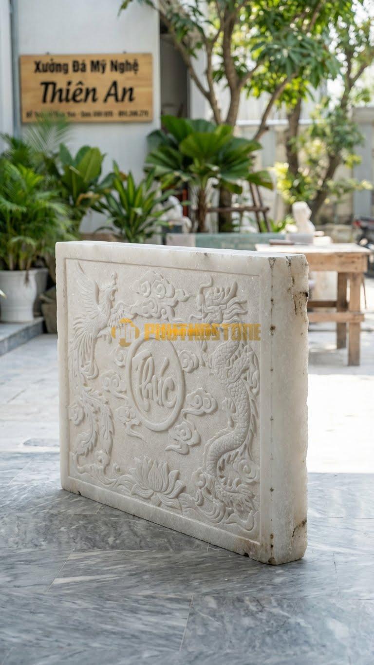 Cuốn Thư Đá Trắng Muối Nguyên Khối Dày 18Cm L127: Độ Dày Lớn, Tự Đứng Vững Không Cần Bệ Rộng. (L127 x H81 Cm).