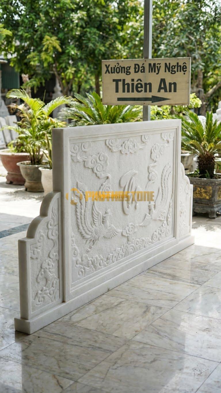 Cuốn Thư Đá Trắng Muối Tam Quan Cánh Gà L300: Phần Thân Kéo Dài Sang Hai Bên (Cánh Gà). (L300 x H197 Cm).