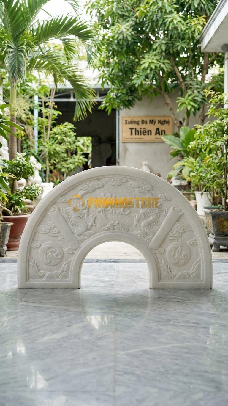 Cuốn Thư Đá Trắng Muối Tam Quan Vòm Cung L237: Dáng Cong Vòm Như Cầu Vồng. (L237 x H176 Cm).