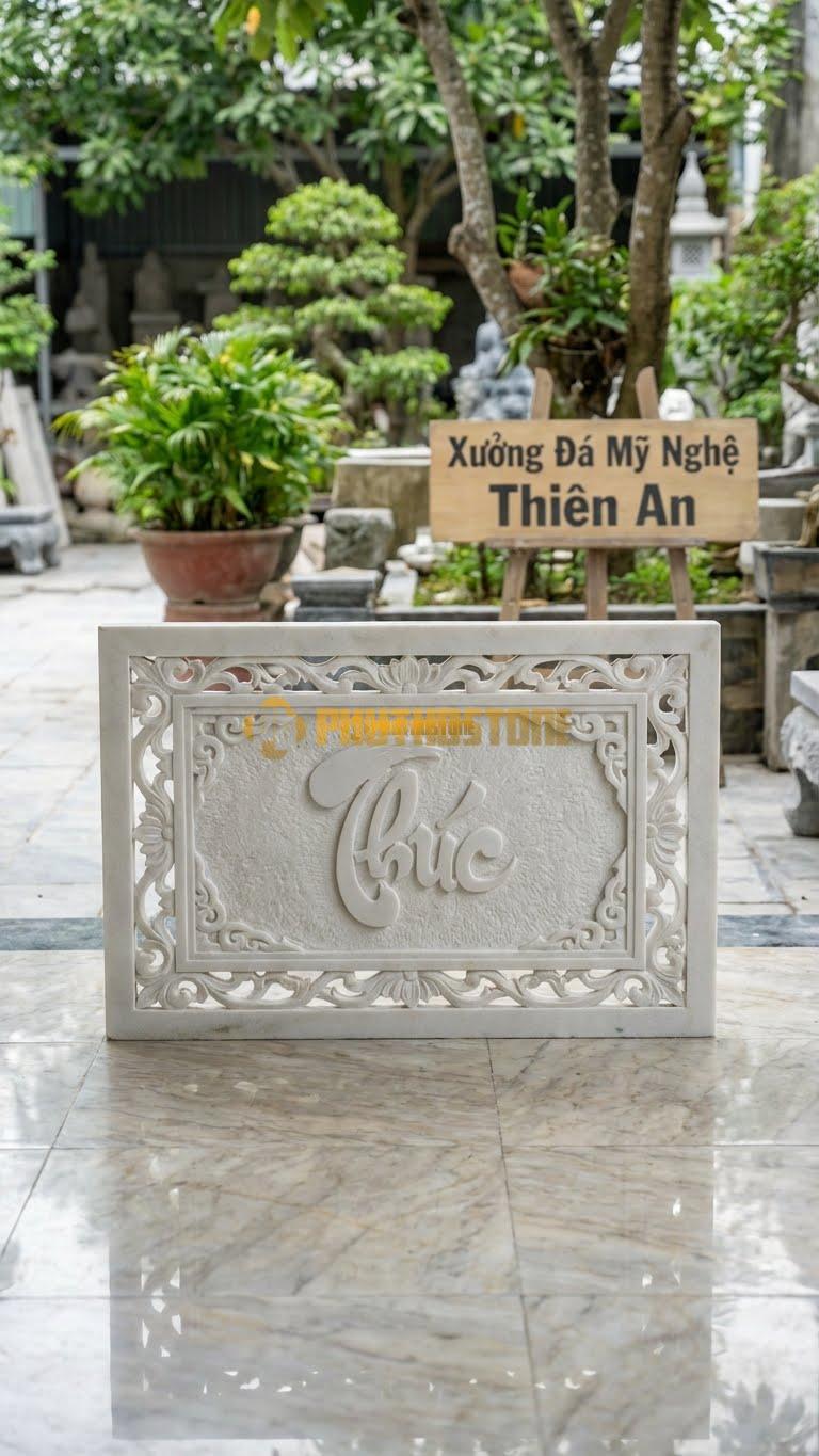 Cuốn Thư Đá Trắng Muối Thông Phong Chữ Phúc L127: Chữ Phúc Ở Giữa Đặc, Viền Xung Quanh Rỗng. (L127 x H81 Cm).