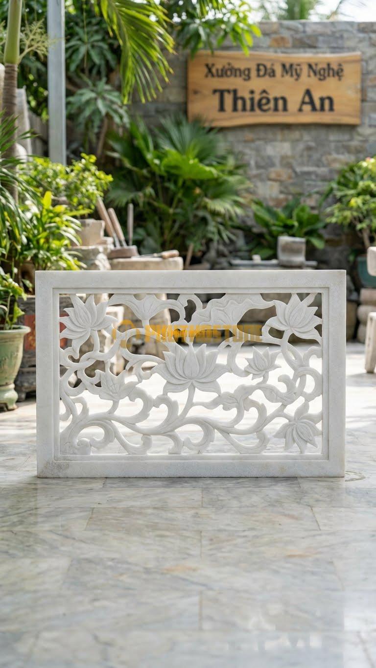 Cuốn Thư Đá Trắng Muối Thông Phong Sen Dây L133: Dây Sen Uốn Lượn Mềm Mại, Không Có Nền. (L133 x H81 Cm).