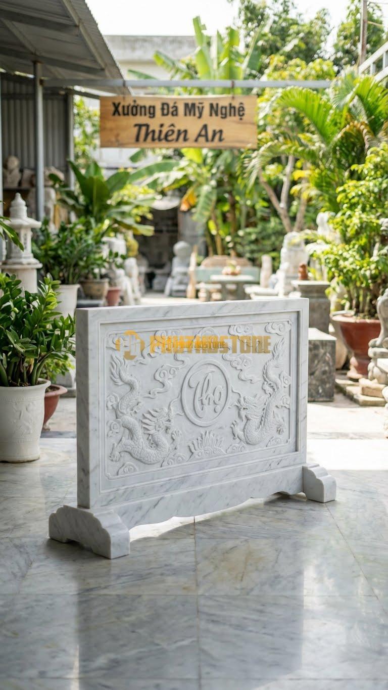Cuốn Thư Đá Trắng Yên Bái Liền Khối Chân Quỳ Liền L133: Chân Và Thân Dính Liền Một Khối (Rất Tốn Đá). (L133 x H81 Cm).