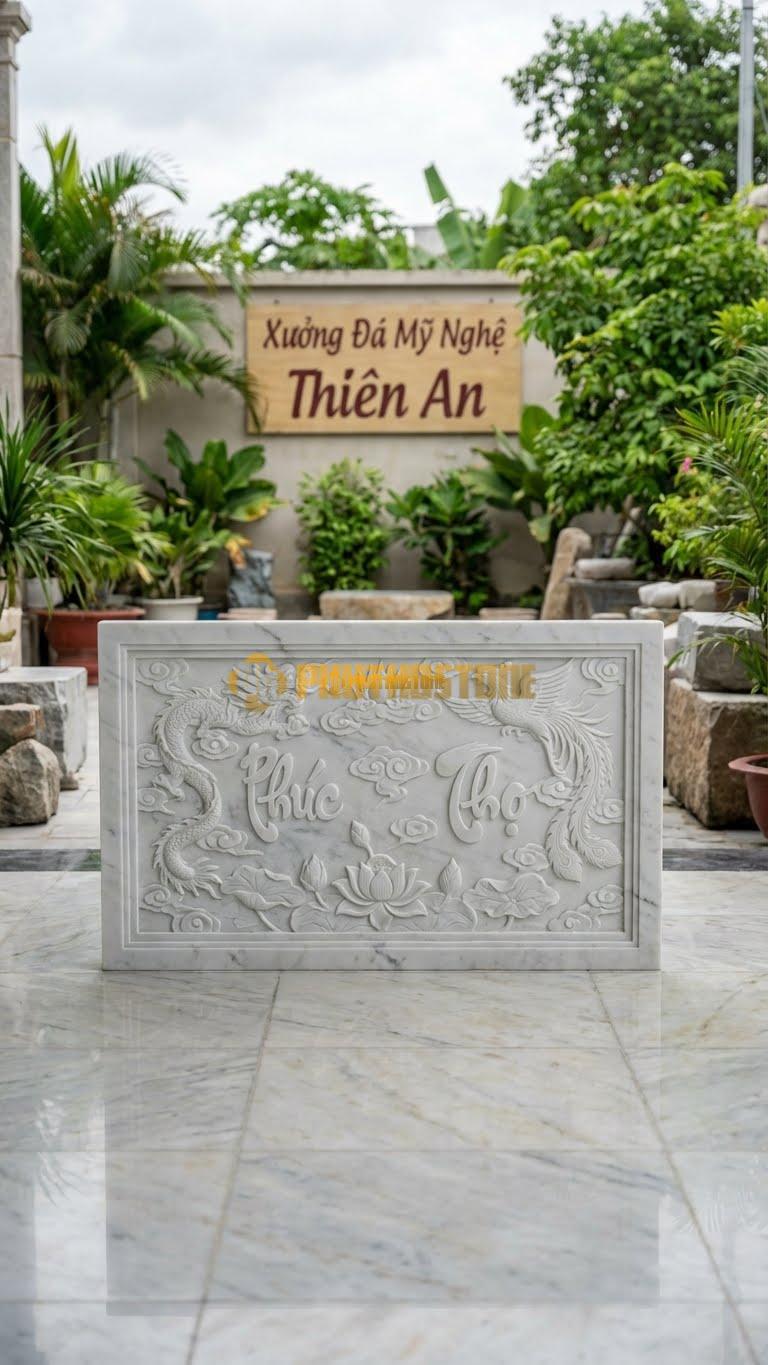 Cuốn Thư Đá Trắng Yên Bái Liền Khối Mài Mịn L155: Mài Nhẵn Thín, Sờ Mát Tay. (L155 x H89 Cm).