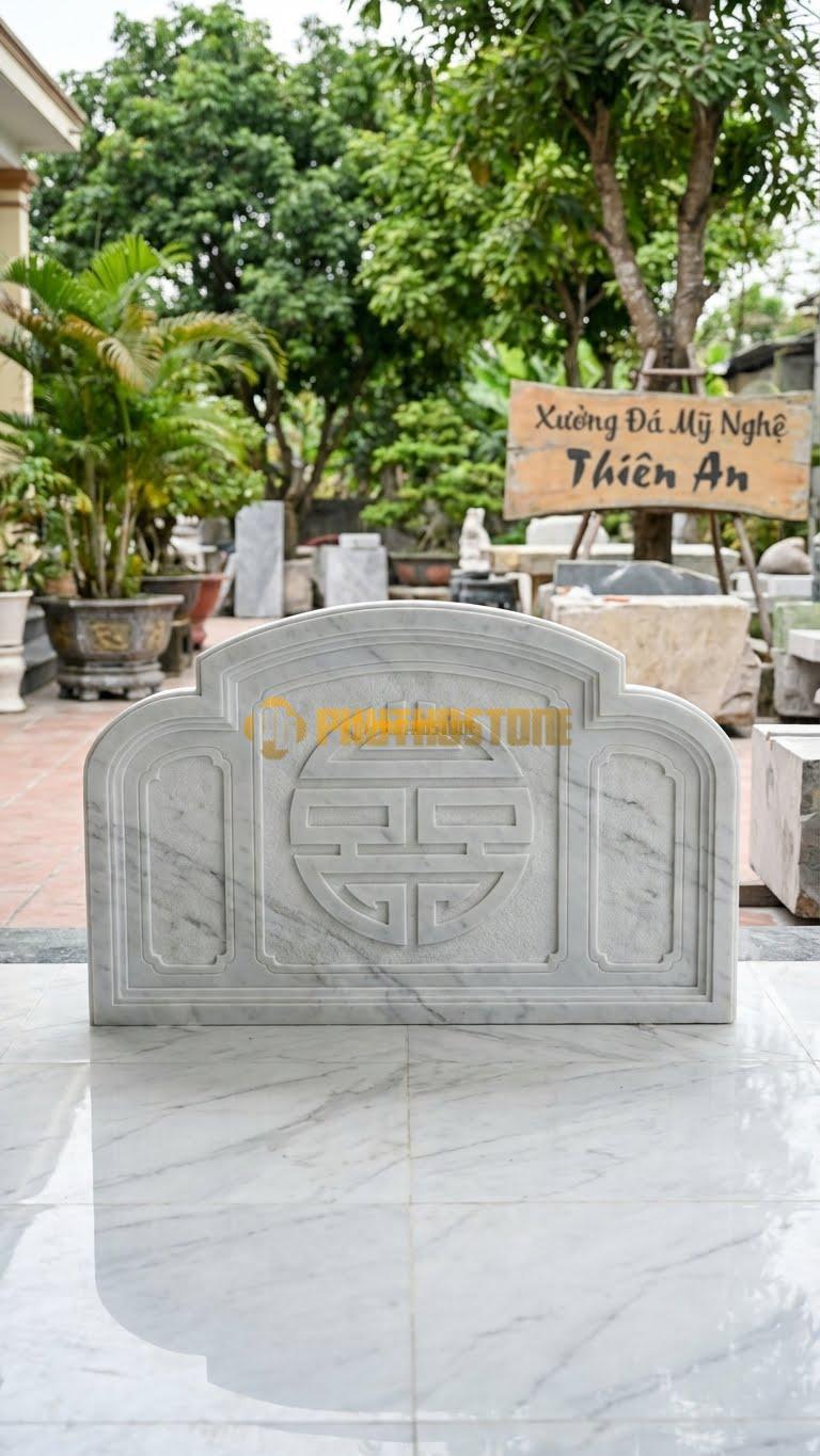Cuốn Thư Đá Trắng Yên Bái Tam Quan Song Hỷ L217: Chạm Chữ Song Hỷ Lớn. (L217 x H167 Cm).