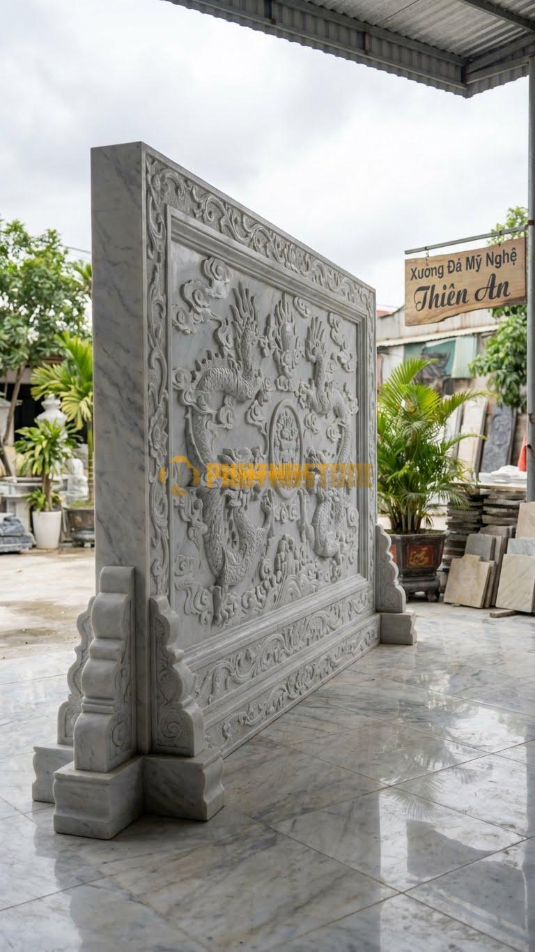 Cuốn Thư Đá Trắng Yên Bái Tam Quan Trấn Trạch L350: Mẫu Siêu Đại Cho Khuôn Viên Ngàn M2. (L350 x H235 Cm).