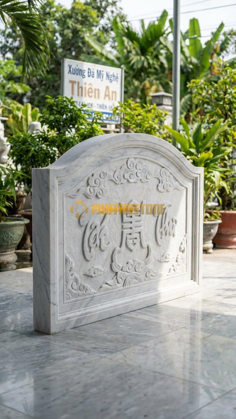 Cuốn Thư Đá Trắng Yên Bái Tam Quan Vòm Cung L237: Dáng Cong Vòm Như Cầu Vồng. (L237 x H176 Cm).
