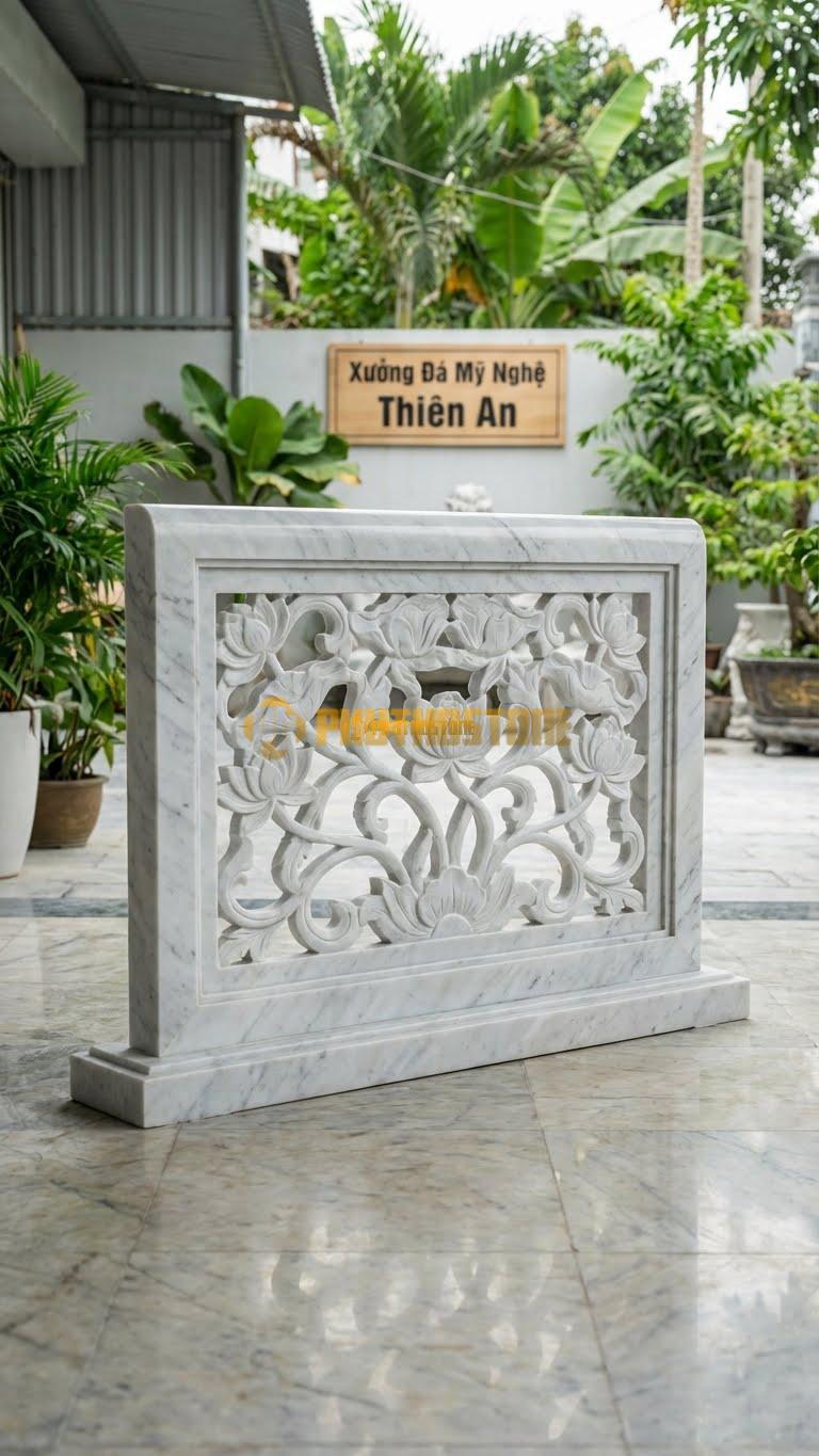Cuốn Thư Đá Trắng Yên Bái Thông Phong Sen Dây L133: Dây Sen Uốn Lượn Mềm Mại, Không Có Nền. (L133 x H81 Cm).