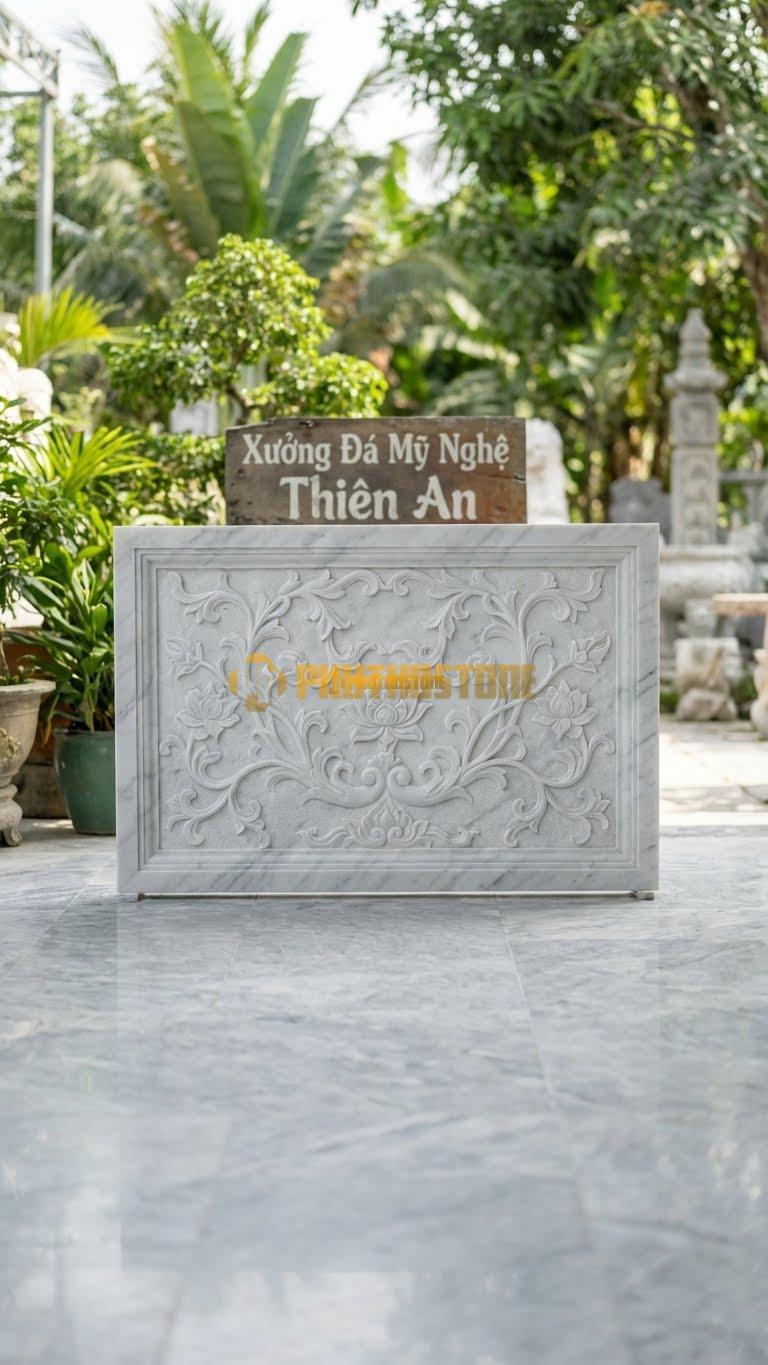 Cuốn Thư Đá Trắng Yên Bái Thông Phong Vách Ngăn L167: Dùng Như Vách Ngăn Nghệ Thuật, Họa Tiết Hoa Dây. (L167 x H117 Cm).