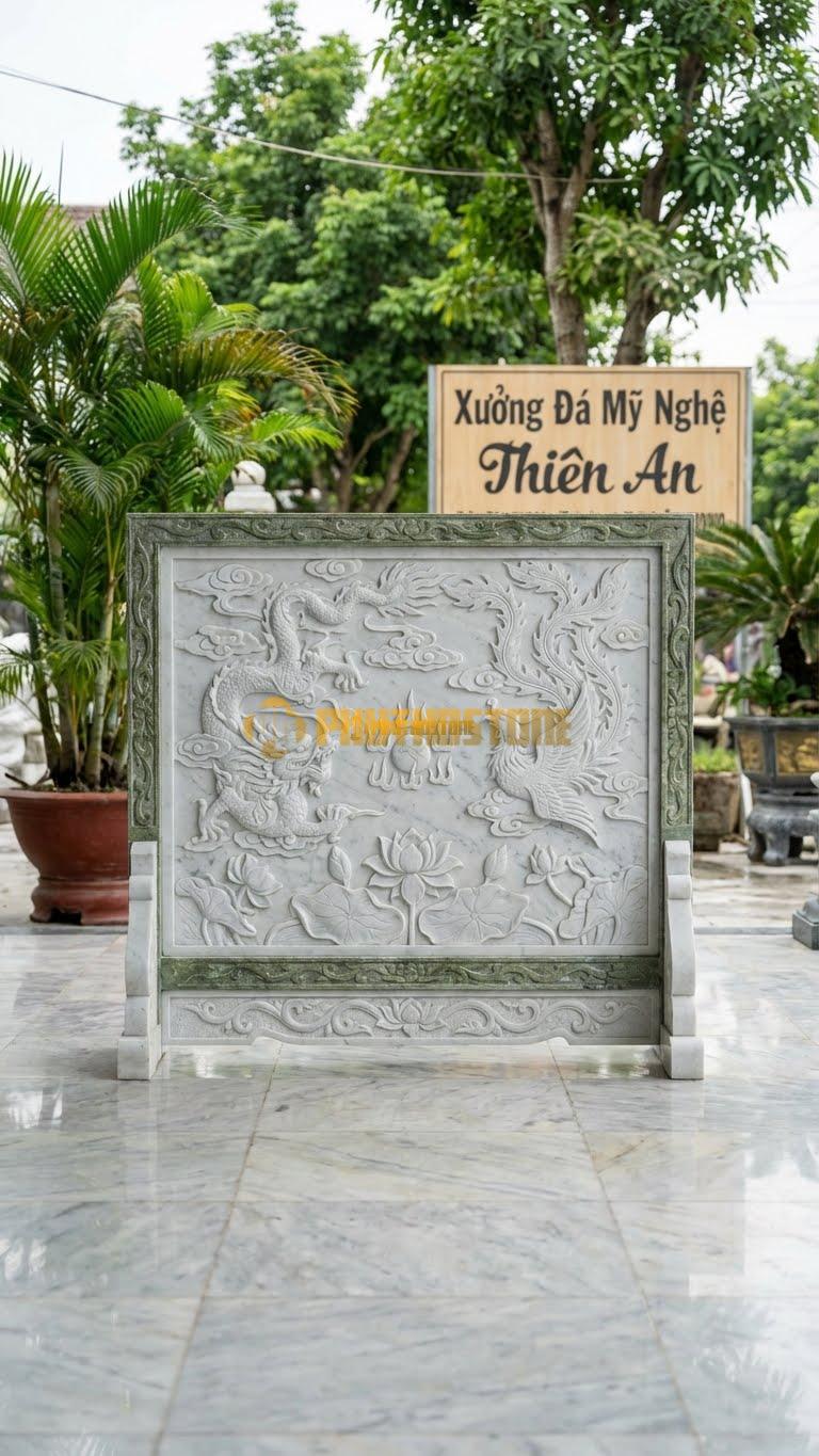 Cuốn Thư Đá Trắng Yên Bái Xanh Rêu Kết Hợp Đá Trắng L167: Điểm Xuyết Chi Tiết Đá Trắng (Ghép) Tạo Tương Phản. (L167 x H147 Cm).