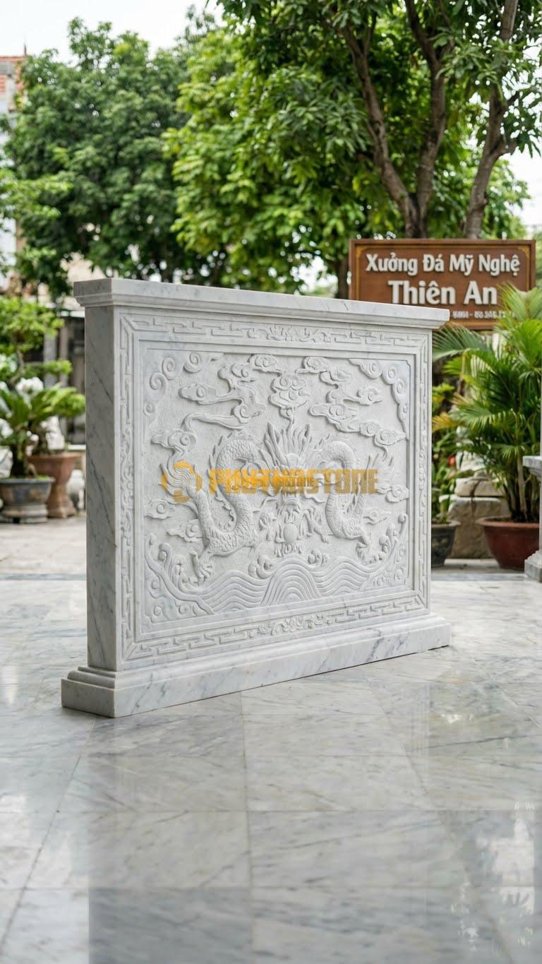 Cuốn Thư Đá Trắng Yên Bái Xanh Rêu Long Cuốn Thủy L235: Mẫu Đại Cho Dòng Họ Lớn, Đá Tuyển Chọn Đều Màu. (L235 x H176 Cm).