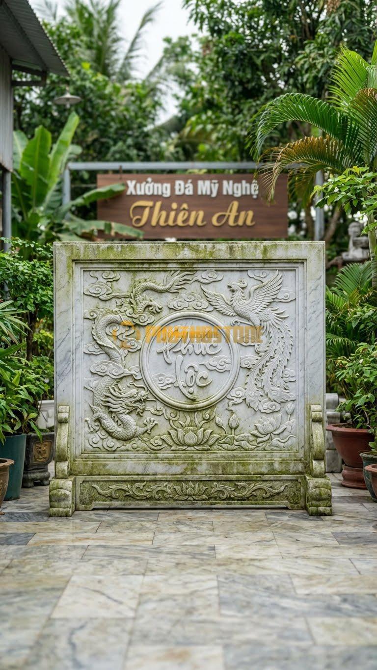 Cuốn Thư Đá Trắng Yên Bái Xanh Rêu Mẫu Cổ L197: Giả Cổ, Tạo Nét Sần Sùi Phong Rêu. (L197 x H167 Cm).