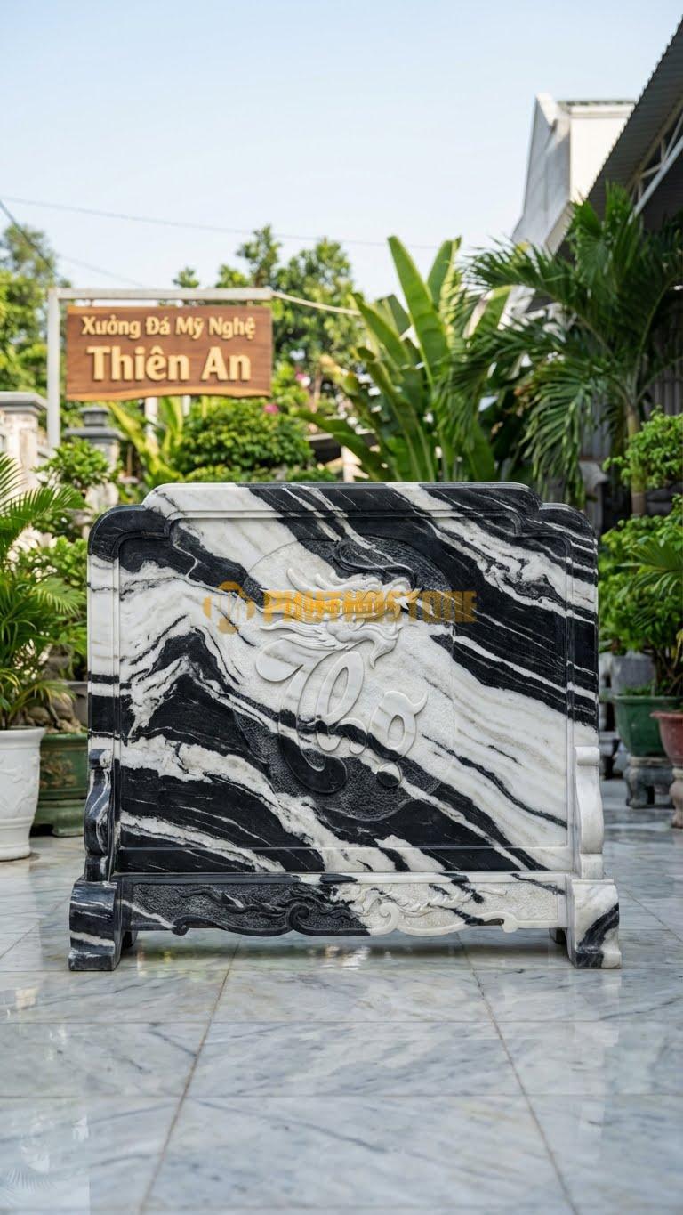 Cuốn Thư Đá Tuyết Sơn Chữ Thọ Hóa Rồng L155: Nét Chữ Thọ Được Cách Điệu Từ Đầu Rồng. (L155 x H107 Cm).