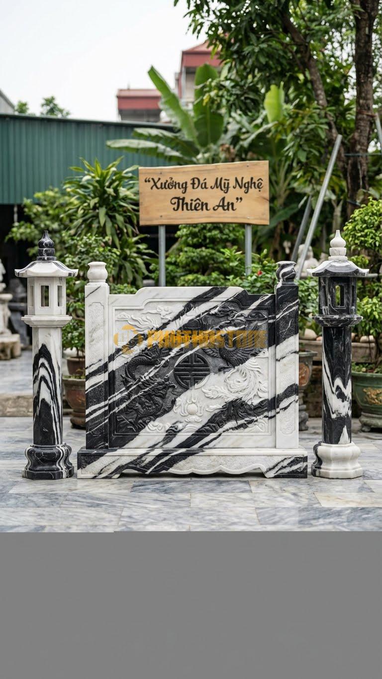 Cuốn Thư Đá Tuyết Sơn Cột Đèn Lục Lăng L155: Thân Cột Và Đèn Đều Hình Lục Giác. (L155 x H133 Cm).
